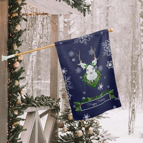 Blue Reindeer House Flag