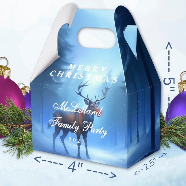 Blue Reindeer Merry Christmas Family Party Favor Boxes (Creator Uploaded)