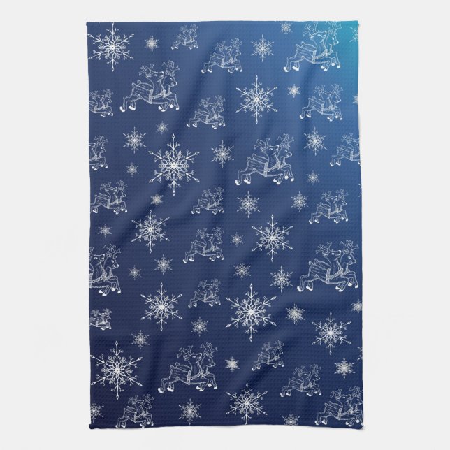 blue,reindeer, star, stars, snowflake, christmas kitchen towel (Vertical)