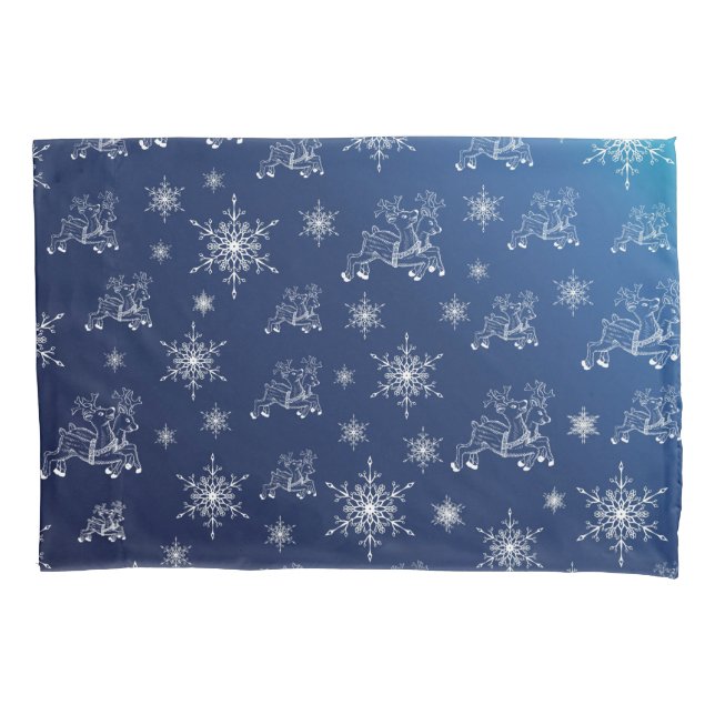 blue,reindeer, star, stars, snowflake, christmas pillow case (Front)