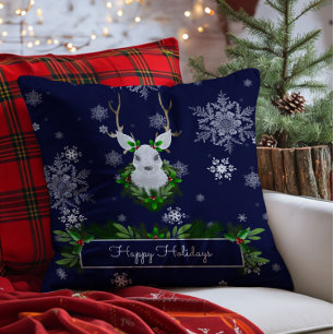 Blue Reindeer Throw Pillow