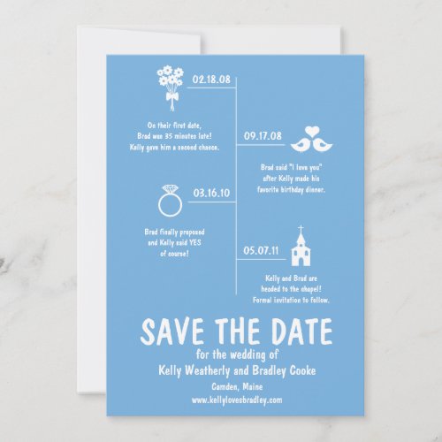 Blue Relationship Timeline Wedding Save the Date