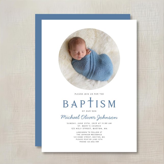 Blue Religious Cross 1 Photo Boy Baptism Invitation (Blue Religious Cross 1 Photo Boy Baptism Invitation)