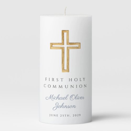 Blue Religious Cross Boy First Communion  Pillar Candle