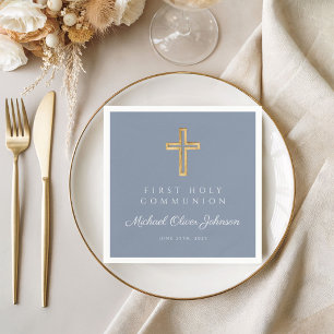 Blue Religious Cross Dusty Boy First Communion Napkins