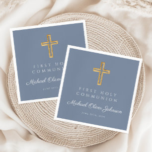 Blue Religious Cross Dusty Boy First Communion Napkins
