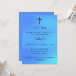 Blue Religious Cross Traditional Baptism Invitation