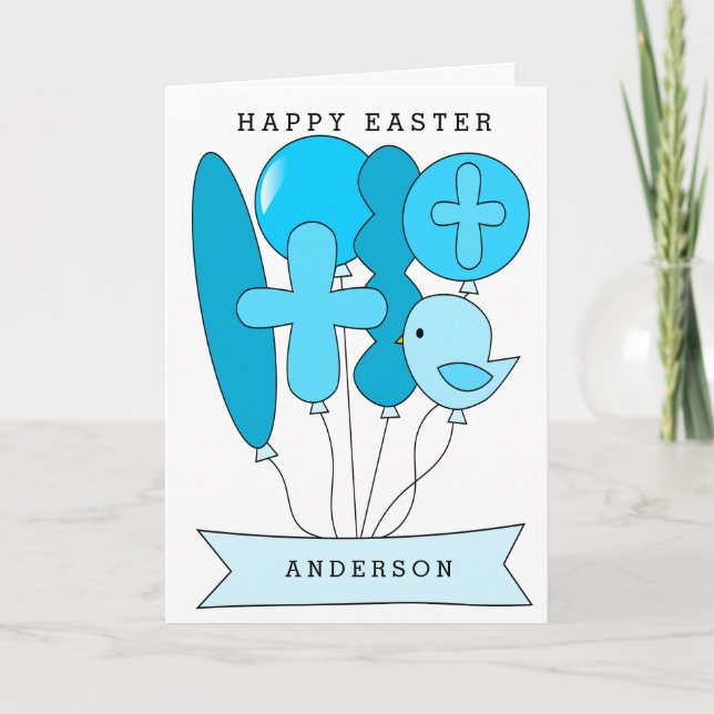 Blue Religious Happy Easter Holiday Card (Front)