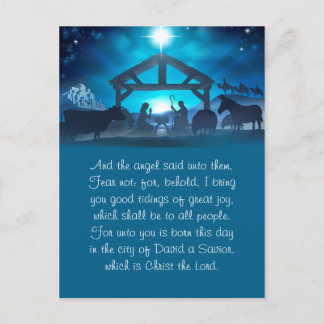 Blue Religious Nativity Christmas Greeting Card