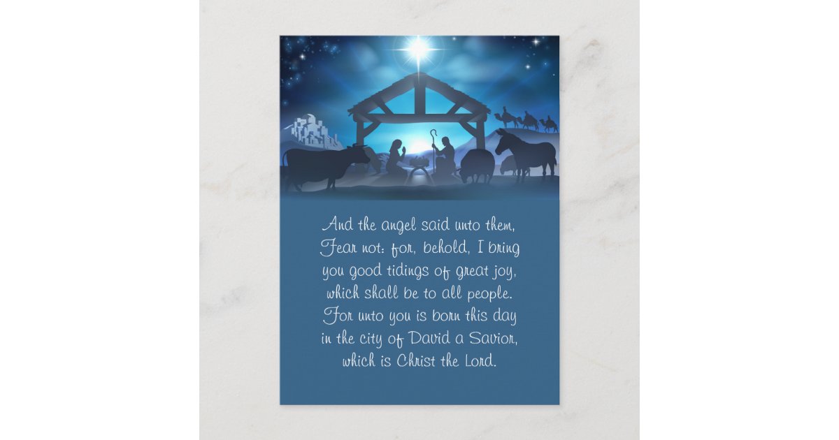 Blue Religious Nativity Christmas Greeting Card | Zazzle