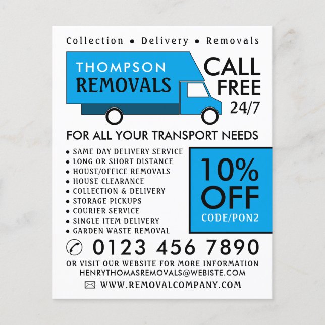 Blue Removal Van, Removal Company Advertising Flyer (Front)