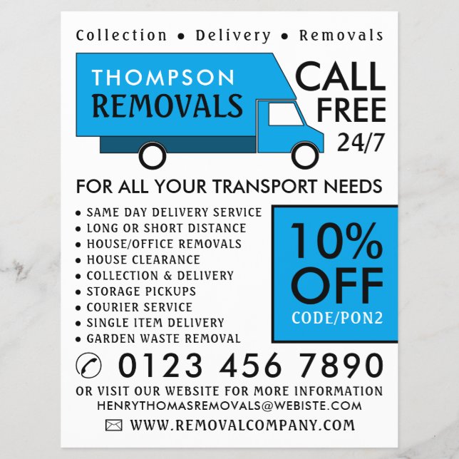 Blue Removal Van, Removal Company Advertising Flyer (Front)