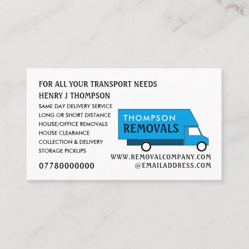 Blue Removal Van Removal Company Business Card