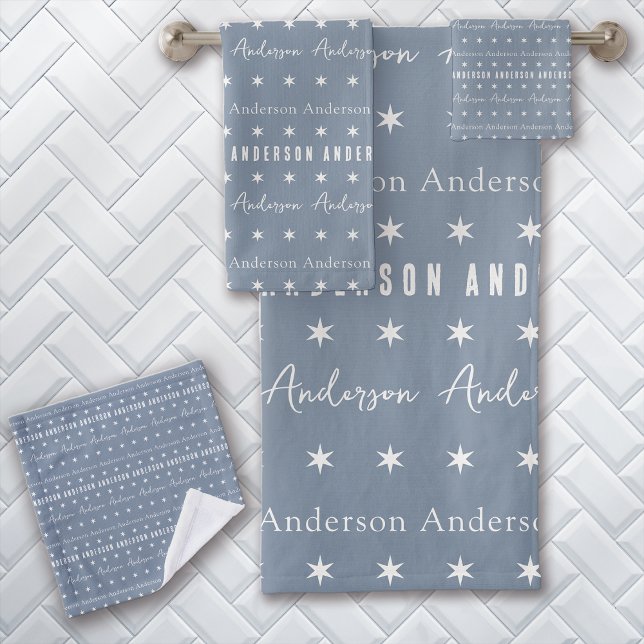 Blue Repeating Family Name Monogram Bath Towel Set (Creator Uploaded)