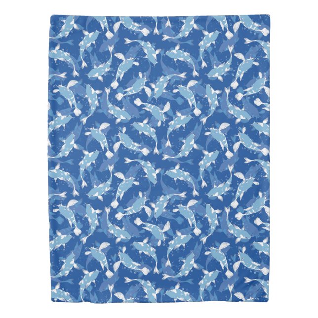 Blue Repeating Motif | Koi Fish Pattern Duvet Cover (Front)