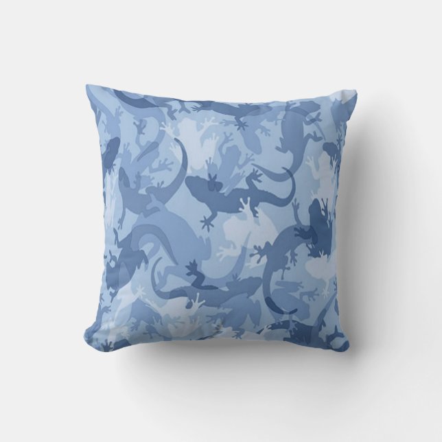 Blue Reptile Camouflage Reversible Pillow (Front)