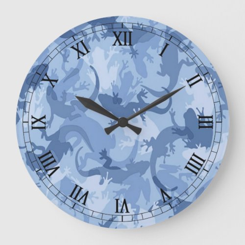 Blue Reptile Camouflage Round Roman Numerals Clock