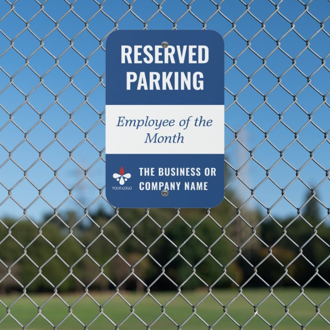 Blue Reserved Parking Employee of the Month Logo Metal Sign (In Situ(Fence))
