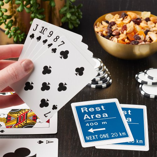 Blue Rest Area Road Sign Playing Cards