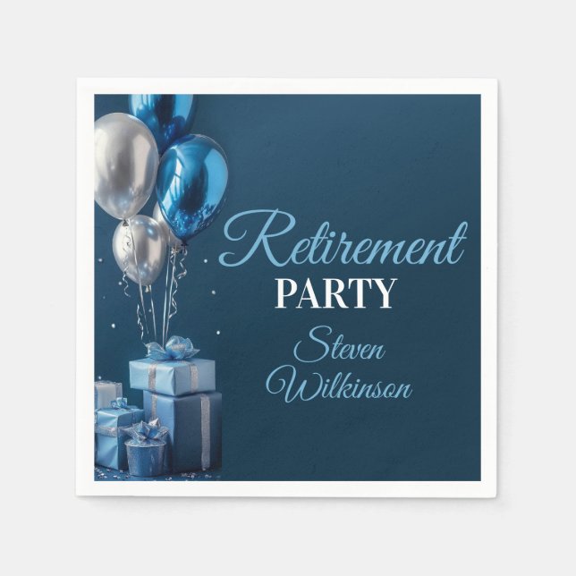 Blue Retirement Party Balloon Gifts Napkins (Front)