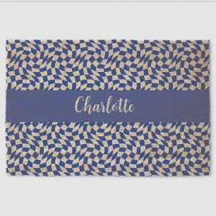 Blue retro 90's theme checkered Fiber Doormat