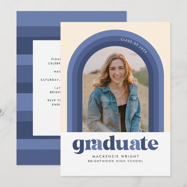 Blue Retro Arch Graduation Announcement (Front/Back)