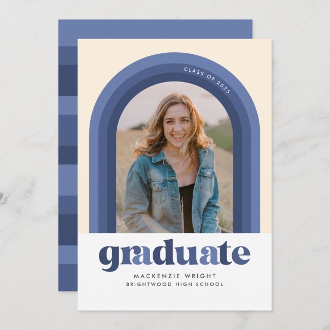 Blue Retro Arch Graduation Announcement (Front/Back)