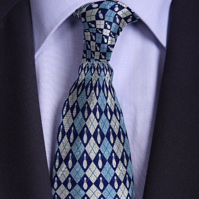 Blue Retro Argyle Bowling Pin Neck Tie (Creator Uploaded)