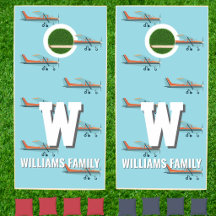 Blue Retro Aviation Pilot Family Monogram Airplane