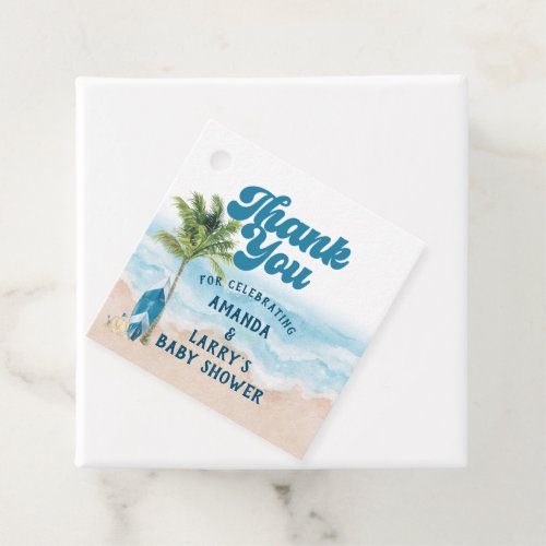 Blue Retro Baby On Board Surf Baby Shower  Favor Tags