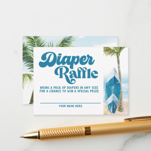 Blue Retro Baby On Board Surf Diaper Raffle Enclosure Card