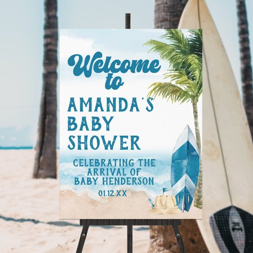 Blue Retro Baby On Board Surf Welcome Sign
