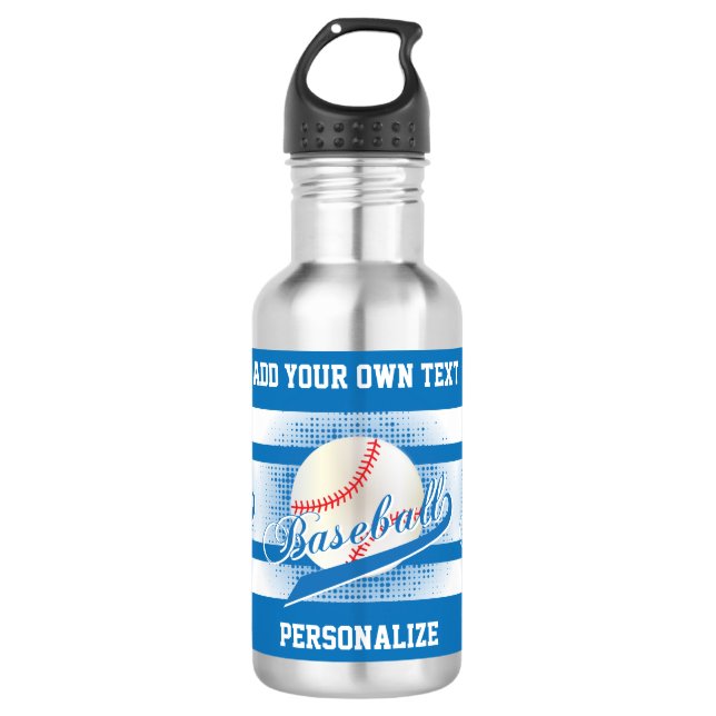 Blue Retro Baseball Style Stainless Steel Water Bottle (Front)