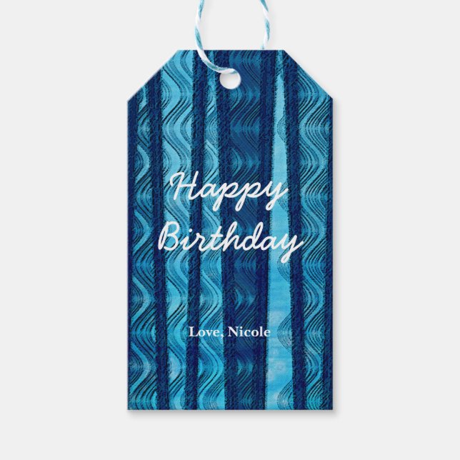 Blue Retro Beach Waves Vintage Abstract Gift Tag (Front)