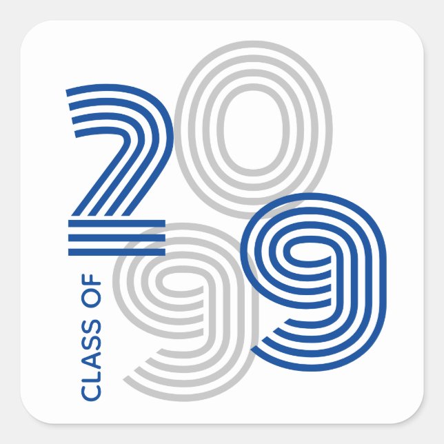 Blue Retro Big Numbers Class of Square Sticker (Front)