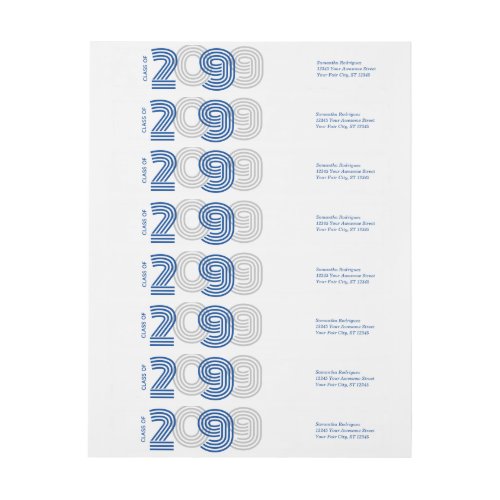 Blue Retro Big Numbers Class of Wrap Around Label