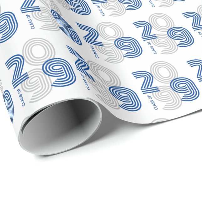 Blue Retro Big Numbers Class of Wrapping Paper (Roll Corner)