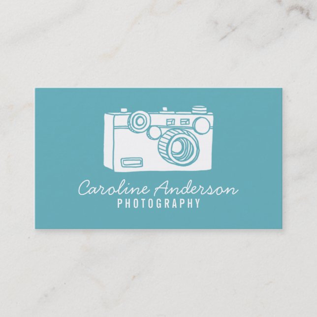 Blue Retro Camera Photographer Business Card (Front)