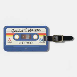 Blue Retro Cassette Marker Name Luggage Tag