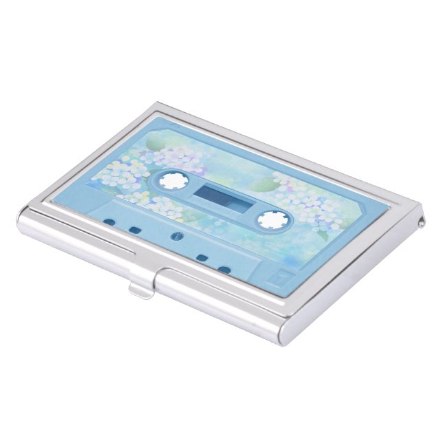Blue Retro Cassette Tape Business Card Holder (Front)