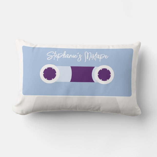 Blue Retro Cassette Tape Lumbar Pillow (Front)