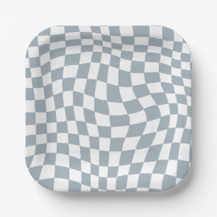 Blue Retro Checker Boy Birthday Party Plates