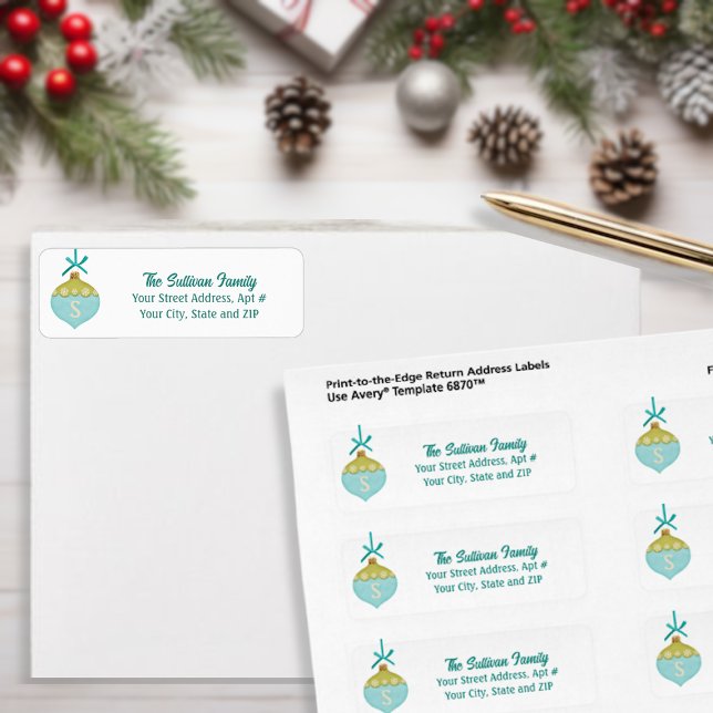 Blue Retro Christmas Ornament Monogram Label (Creator Uploaded)