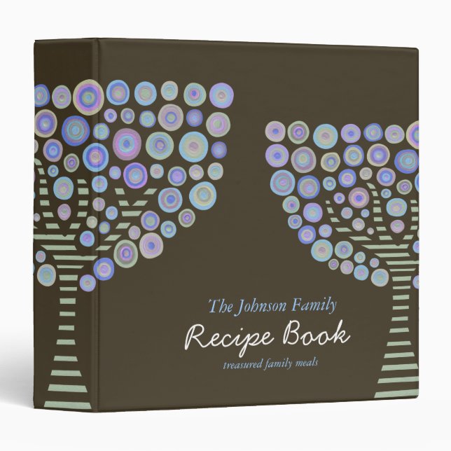 Blue Retro Circle Trees Recipe Binder Organizer (Front/Spine)