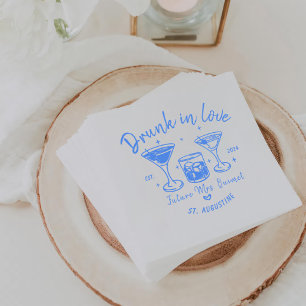 Blue Retro Cocktails Bachelorette Party Napkins