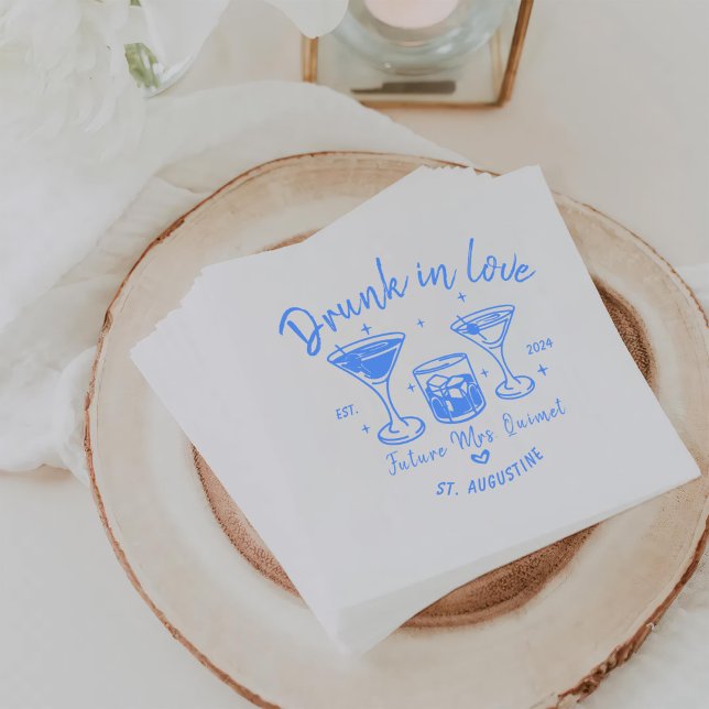 Blue Retro Cocktails Bachelorette Party  Napkins (Creator Uploaded)