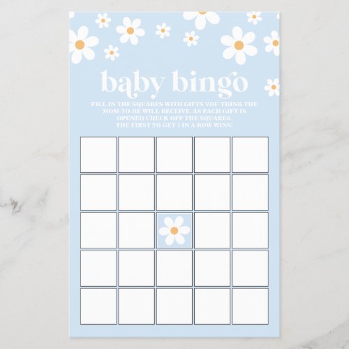 Blue Retro Daisy Baby Shower Bingo Flyer