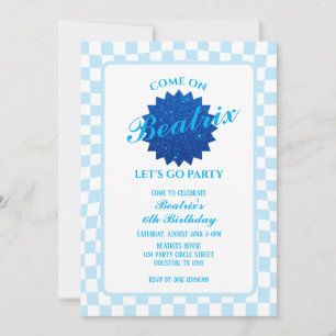 Blue Retro Doll Birthday Invitation