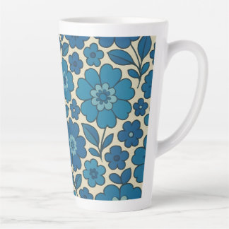 Blue Retro Floral Latte Mug 12 & 17 oz