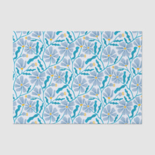 Blue Retro Floral Pattern Tissue Paper